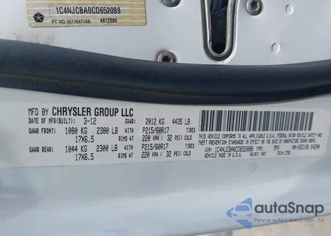 2012 Jeep Compass Sport from USA, damaged, VIN 1C4NJCBA0CD652088